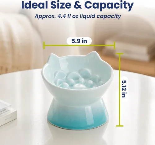 Vista 9 de PawsPik Lynx - Cuenco elevado de cerámica para perros y gatos, color Tazón elevado inclinado para alimentos para mascotas de 15°, apto para bigotes