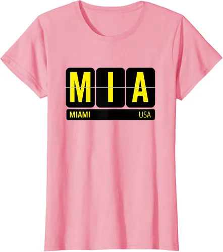 Vista 15 de MIA Miami Florida USA Travel Souvenir Yellow Text Camiseta, Blanco