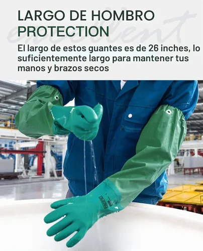 Vista 6 de PACIFIC PPE - Guantes de PVC resistentes a productos químicos de 26 pulgadas, impermeables, reutilizables, L Verde 26 in 1 par