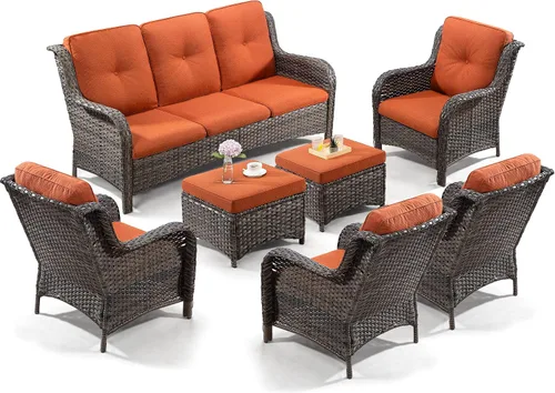 Vista 65 de Juego de 2 sillas de patio giratorias de 360 grados para exteriores y mesa auxiliar a juego – 3 sillas deslizantes de mimbre para patio con cojines