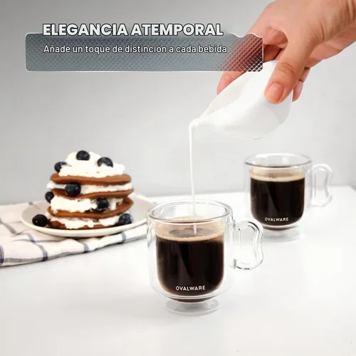 Vista 7 de ovalware RJ3 - Tazas de vidrio para café expreso de 4 onzas (juego de 4) de doble pared con mango de mariposa maciza, elegante taza de café espresso