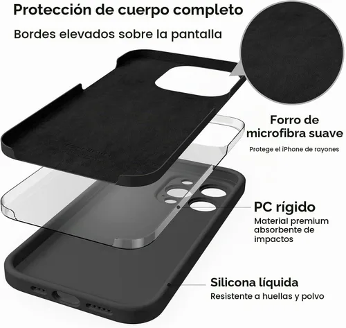 Vista 7 de CellEver Funda de silicona resistente para iPhone 14 Pro [protección de cámara] [revestimiento antiaceite] protección militar contra caídas Negro