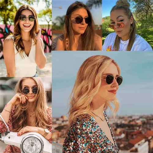 Vista 3 de Lentes de sol redondos para mujeres y hombres, lentes de cristal real, retro, círculo, lentes de sol, lentes de sol, 2.087 in