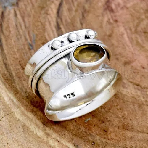 Vista 2 de Citrine Spinner Ring, 925 Sterling Silver Ring, Spinner Ring For Women, Handmade Ring, Promise Ring, Fidget Band Ring, Citrine Ring, Minimalist