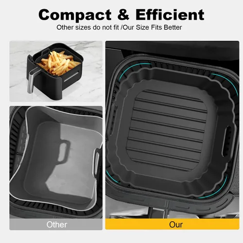 Vista 4 de Paquete de 2 forros cuadrados pequeños de silicona para freidora de aire de 6.2 pulgadas para Chefman Mini, DASH, COSORI, COMFEE, Instant, DEIME