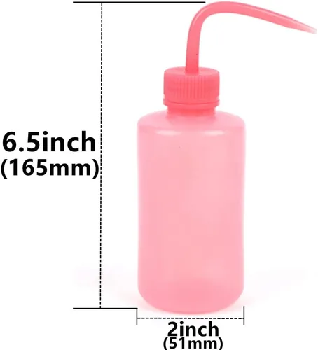 Vista 2 de 2 botellas de 5.1 fl oz de 5 onzas de boca estrecha rosa – Botella de plástico de seguridad de laboratorio médico – Sin derrames, doble boca regar