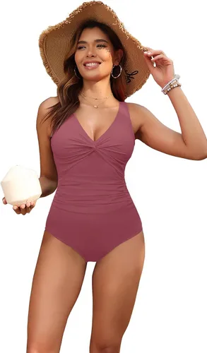 Vista 6 de Traje de baño de una pieza con control de abdomen para mujer Rojo rubor