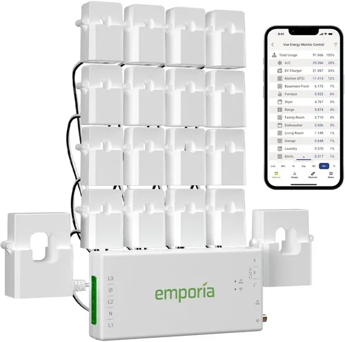 Vista 8 de Emporia Monitor de energía con 16 sensores + 4 enchufes inteligentes, seguimiento del uso de electricidad en todo el hogar y control en tiempo real