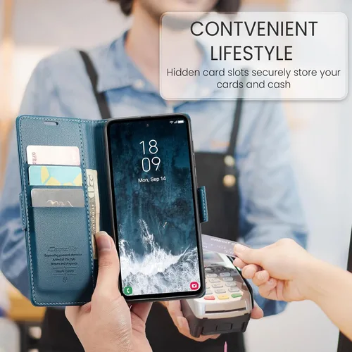 Vista 4 de Funda para Samsung Galaxy S23 FE, [bloqueo RFID] Cierre magnético, cartera de piel sintética con tarjetero y soporte para tarjetas, funda