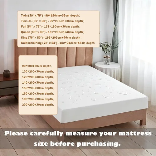 Vista 2 de Premium Waterproof Fitted Sheet Mattress Protector, Noiseless Mattress Cover with Deep Pocket Fitted up to 20 Inches, Washable and Easy Blanco