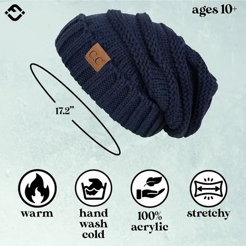 Vista 225 de Funky Junque Gorro de moda de punto trenzado de talla extragrande, grueso, abrigado, suave y holgado