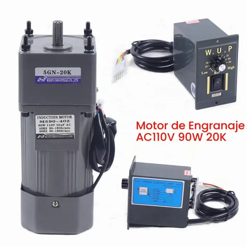Vista 2 de Motor de engranaje de CA de 110 V, 90 W, 68 RPM, motor eléctrico monofásico con controlador de velocidad variable ajustable, motor con engranaje