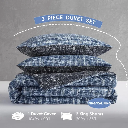Vista 6 de Comfort Spaces Juego de funda de edredón tamaño King, ropa de cama azul para todas las estaciones, ultra suave funda de edredón reversible de 3