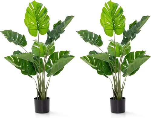 Vista 8 de GOFLAME Planta artificial Monstera Deliciosa, árbol sintético en maceta de 4 pies con 10 hojas falsas verdes, planta de queso suizo para decoración