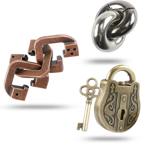 Vista 7 de MHY Rompecabezas Mentales de Metal Jumbo para Adultos - Paquete de 4 Juegos Mentales 3D Desafiantes con Estuche Portátil Juguetes de Lógica