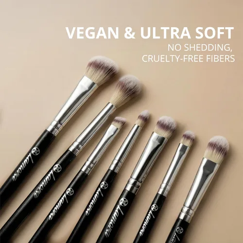 Vista 3 de 7 pieza Eye Juego de brochas, Negro/Plateado Fluffy, Smudging, Shading, Defining, Powder Cream Liquid Cosmetics, Eyeliner, Crease, Eyebrow