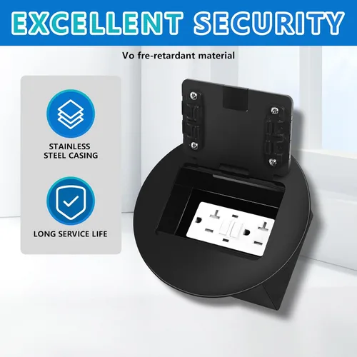 Vista 2 de Kit de Enchufe Circular Empotrado en Piso con 2* 20 Amperios de Acero Inoxidable GFCI, Receptáculo a Prueba de Manipulaciones, Hardware Resistente a