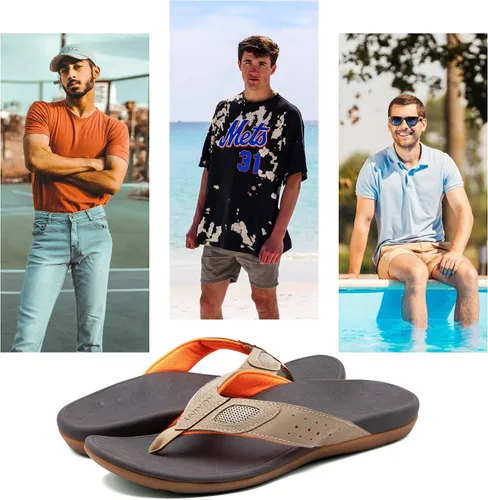 Vista 7 de Sandalias ortopédicas para hombre con soporte de arco para fascitis plantar, pies planos, para interiores y exteriores, sandalias de playa