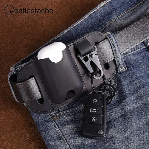 Vista 5 de Gentlestache Funda de cuero para Zippo, Funda de cuero Zippo, Funda de cuero para AirPods, Bolsa más ligera para cinturón Negro