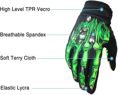 Vista 3 de Guantes de ciclismo de esqueleto, guantes de motocicletas, para vehículos todoterreno MTB, guantes de bicicleta, absorción de golpes, diseño