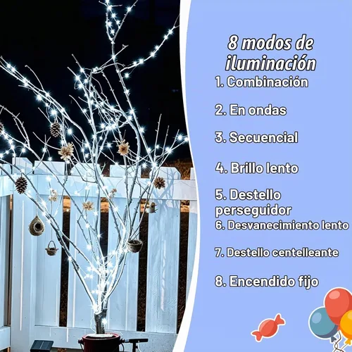 Vista 6 de QITONG - 4 paquetes de luces solares de Navidad blancas, cada una de 33 pies, 100 LED, luces de hadas impermeables para exteriores, 8 modos, luces