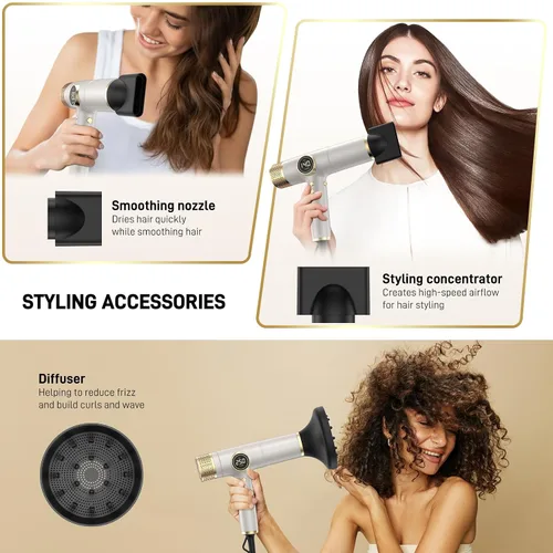 Vista 3 de HITTIONA Secador de pelo de viaje de doble voltaje con difusor magnético, secador de pelo iónico de alta velocidad de 2000 W, regalo para mujeres