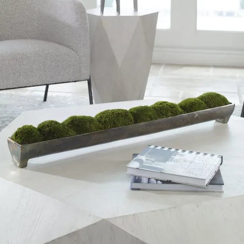 Vista 2 de Uttermost Centro de mesa Canal Green Moss de 34" W en bandeja de bronce oxidado