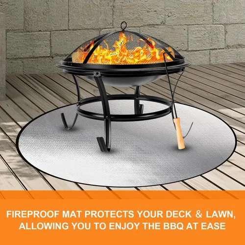 Vista 4 de DocSafe Alfombrilla redonda de 36 pulgadas para hoguera individual, 4 capas de doble cara, aislamiento térmico bajo la parrilla, protector