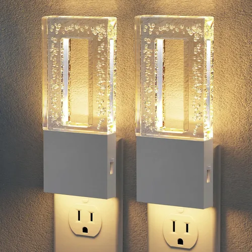 Vista 12 de JandCase Luces nocturnas enchufables a la pared, sensor de atardecer a amanecer, LED blanco suave de 3000 K, diseño acrílico, brillo ajustable de 0