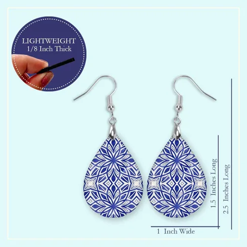 Vista 88 de Dangle Earrings for Women Colorful Dangling Drop Statement Jewelry Printed MDF Wood Teardrop Double Side Print Handmade by The Painted Pug
