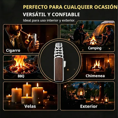 Vista 6 de Encendedor de antorcha de butano, soplete recto resistente al viento, encendedor de llama azul, encendedor de turbina, encendedor de cocina Negro