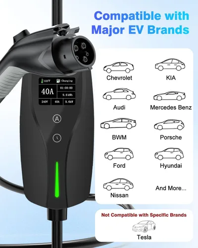 Vista 8 de SEGUMA Cargador EV de Nivel 2, Cargadores de Coche Eléctrico de 40 Amperios, Cable de 25 Pies con Enchufe NEMA 14-50, Corriente Ajustable, Retardo