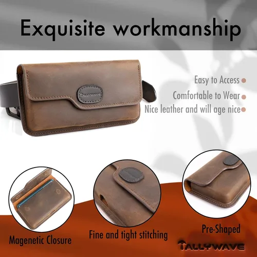 Vista 5 de Tallywave Funda de cuero para teléfono con clip para cinturón para Samsung Galaxy S23 Ultra, iPhone 14 Pro Max, bolsa de cuero para teléfono celular