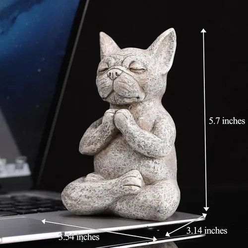 Vista 2 de Estatua de bulldog de Buda meditante, figura de yoga de resina de 5.7 pulgadas, bonita decoración de mesa divertida de animales zen, para el hogar