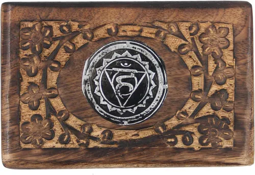 Vista 3 de Caja de almacenamiento de madera tallada a mano para joyería de chakras (garganta)