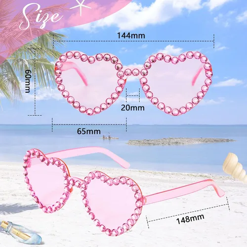 Vista 5 de Zando Gafas de sol con forma de corazón de diamantes de imitación para mujer, lentes de sol con forma de corazón con biseladas