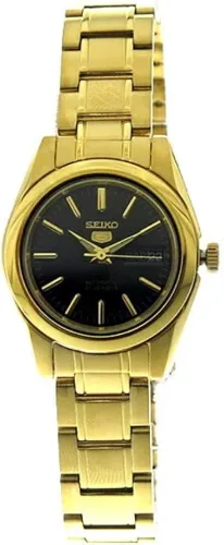 Vista 3 de Seiko Reloj automático para mujer 5 SYMK22K de acero inoxidable dorado con esfera negra