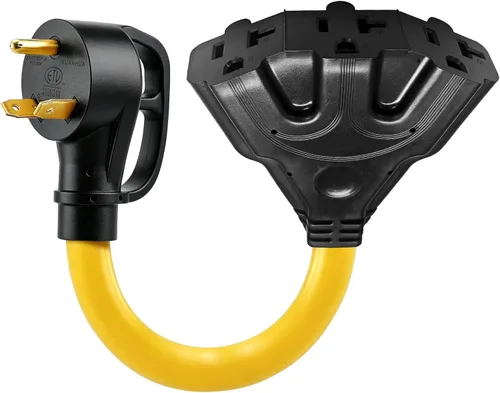 Vista 9 de Adaptador de potencia RV de 30 amperios a 110 V y 20 amperios, NEMA TT-30P macho a divisor de 3x5-15R/20R tomas de corriente domésticas