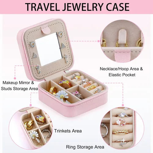 Vista 4 de Regalos para hermanas de hermana, pequeño joyero de viaje, organizador de joyas, caja de joyería, regalos inspiradores para hermanas, amigas, niñas