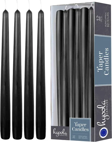 Vista 11 de Hyoola Paquete de 12 velas altas cónicas – Vela negra sin goteo de 10 pulgadas sin perfume – Cera de parafina con mechas de algodón – 8 horas
