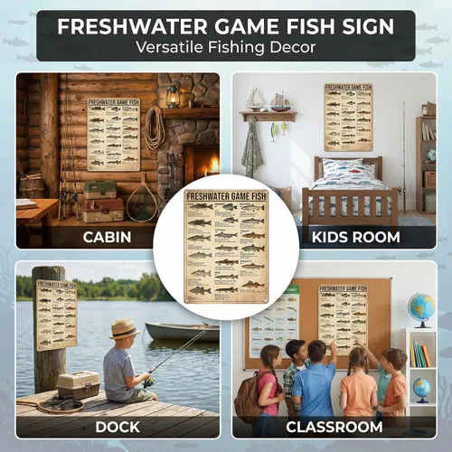 Vista 3 de Smilelife Letrero de estaño vintage Regalo para niños amantes de la pesca Conocimientos sobre peces de agua dulce para la cueva del hombre