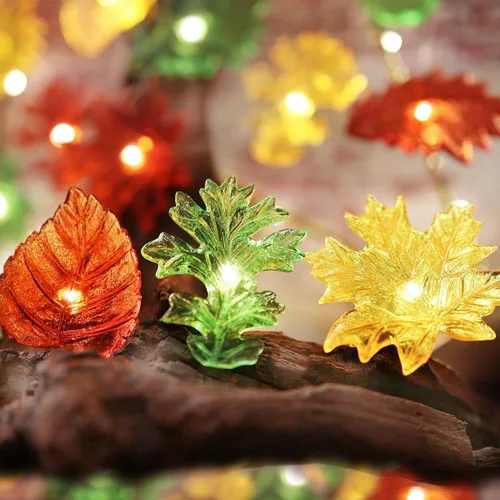 Vista 2 de HXT BARTLETT - Guirnalda de luces de otoño para decoración de otoño, funciona con pilas, 10 pies, 30 LED, interior/exterior, decoración de hojas