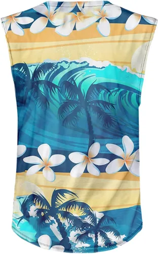 Vista 4 de Camiseta sin mangas con estampado floral para hombre, casual, deportiva, para gimnasio, hawaiana, playa, vacaciones