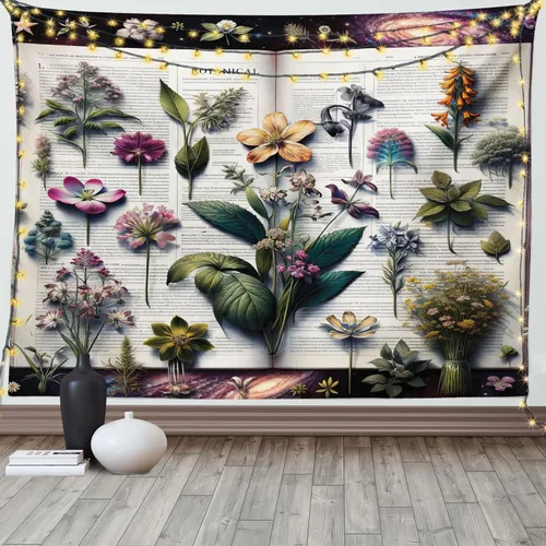 Vista 150 de Ambesonne Tapiz verde, fases lunares alrededor de un árbol de la vida, impresión de diseño bohemio de astrología nocturna, decoración de tela