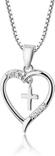 Vista 7 de Cherished Moments Collar de corazón con cruz bailarina, plata de ley o chapado en oro Dorado-14