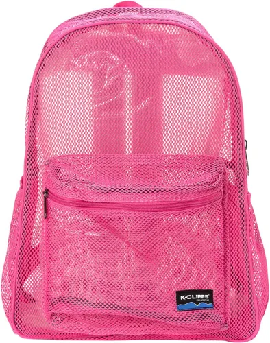 Vista 2 de K-Cliffs Mochila de malla resistente de calidad clásica para estudiantes, duradera, transparente, simple, mochila escolar de lujo, color rosa intenso