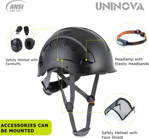 Vista 5 de Casco de seguridad – Casco aprobado por ANSI Z89.1 ajustable – Suspensión de trinquete de 6 puntos y cascos OSHA
