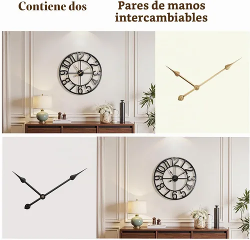 Vista 4 de Vantic Reloj de pared grande de 24 pulgadas, relojes de pared metálicos con números arábigos extragrandes para decoración de sala de estar