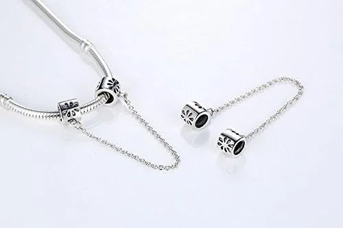 Vista 2 de Abalorio de cadena de seguridad de plata de ley 925 apto para pulseras y collares de moda, Plata esterlina