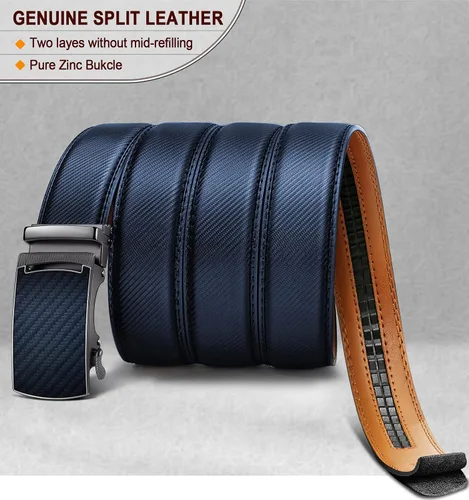 Vista 3 de KEMISANT Cinturón para hombre, correa de trinquete deslizante de cuero genuino para hombre pantalones de vestir Oxford, tamaño ajustable